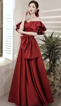 【在庫処分価格】 カラードレス 赤 ワインレッド 結婚式 Aライン サイズＭ