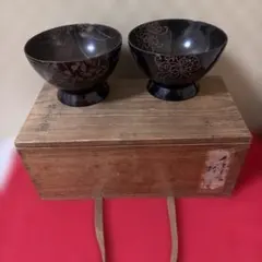 江戸時代京都名門浅野友七（初代 橘屋友七）漆器 椀 2客セット 草花