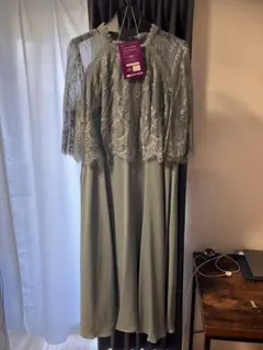 グレー グリーンレーストップ ドレス サイズ15