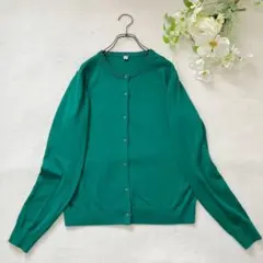 UNIQLOユニクロ　クルーネックニットカーディガン（L）綿　レーヨン　グリーン