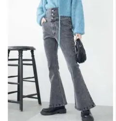 新品　WEGO ハイウエストストレッチフレアデニムパンツ