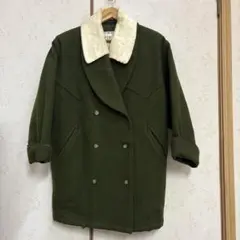 レトロなグリーンのコート★M〜L★ウール★ダブルボタンで防寒^^