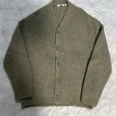 UNIQLO U プレミアムラムリブVネックカーディガン　　グリーン　L