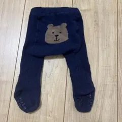 ネイビー クマ刺繍 ベビータイツ 95cm以下