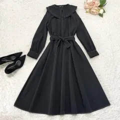 ZARA セーラー襟ロングワンピース　リボン　ウエストベルト　フレアスカート　Ｌ