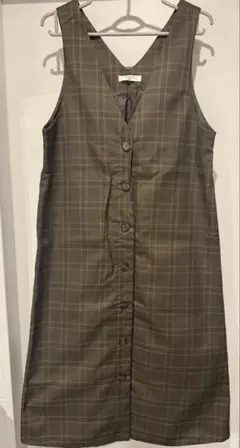カーキ チェック ノースリーブワンピース