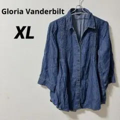 デニムシャツ 【XL】ブルー 七分袖 レディース 春コーデ 羽織り 海外古着