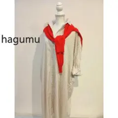 hagumu コットンシャツロングワンピース　ストライプのサムネイル