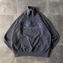 00s Champion チームロゴスウェット 灰 XL A439 ハーフジップ