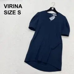 S348/美品 VIRINA リンジーワンピース フレア ドッキング パール 紺