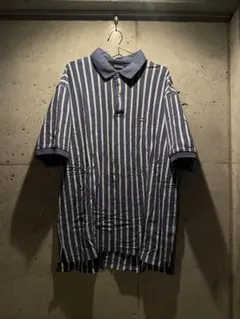 TOMMY HILFIGER 青と白のストライプ ポロシャツ