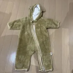 ベビー服　ベージュ クマ耳付き カバーオール