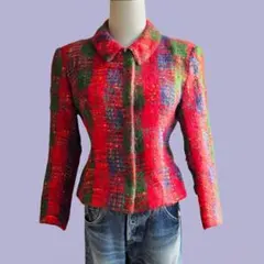 80's ヴィンテージ チェック カラーミックスツイードジャケット ショート丈