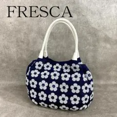【極美品】 銀座ヨシノヤ フレスカ ポリエステル ＆ 牛革トートバッグ ネイビー