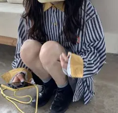 【新品未使用】長袖 ストライプ柄シャツ トップス カットソー ブルー