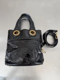 サンローラン　ブラックレザーハンドバッグ　ヴィンテージイヴサンローラン