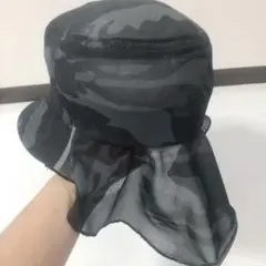 カモフラージュ メッシュ バケットハット 53～55cm 黒 迷彩柄 軽量