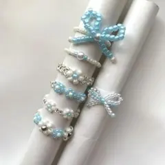 145★ ハンドメイド　ビーズリング まとめ売り　水色