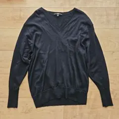 ☆UNIQLO☆ネイビーエクストラファインメリノリラックスフィット☆美品L☆