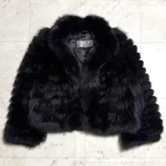 美品 【クロップド丈】 SAGA FOX 毛皮コート 銀サガ ブラック 9号
