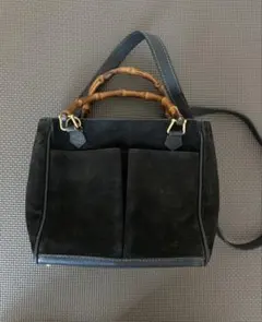 OLD GUCCI Bamboo Hand Bag 2way Suede