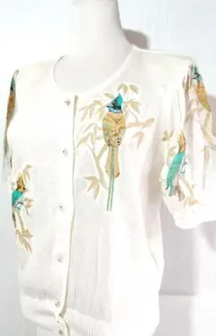 レトロ古着　鳥柄 サマーニットカーディガン　トップス