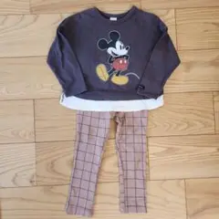 ミッキーマウス 長袖Tシャツ/ チェック柄レギンスセット 100cm