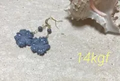 ブルー　フォッシルコーラル　フラワーカービング　14kgf ピアス