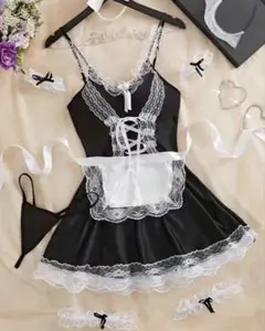 かわいいメイドコスチューム 6点セット、メイド衣装 レース　セクシー