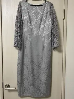 DRESS+ グレー レーススリーブ ドレス L