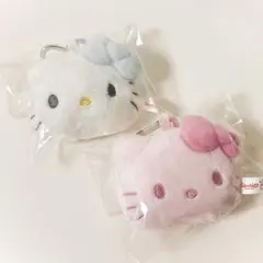 キティ マスコット フェイス形マスコットホルダー ブルー1点 ピンク1点