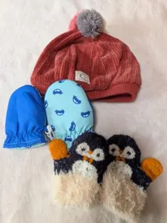 手袋 ミトン ニット帽 ポンポン ペンギン