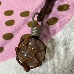 ネット編み込み ガラス玉 ペンダント ネックレス　浮き玉　レザーコード