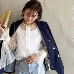 新品 イデアルーチェ ドットリボンブラウス ホワイト