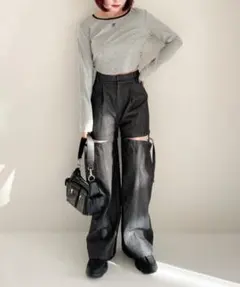 Heather デニムパンツ カットアウト ブラック Fのサムネイル