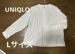 UNIQLO コットンスタンドカラーシャツ　ホワイト　ベージュ　ストライプ