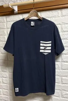 CHUMS チャムス ボーダーポケットTシャツ ネイビー Mユーズド