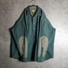 Cabela's コットンシャツ 刺繍デザイン グリーン 切り替え