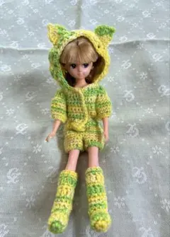リカちゃん人形 着せ替え服 手編み猫耳フード衣装セット