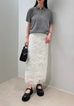 Mila Owen シアーモチーフ ファブリックストレートスカート 0サイズ