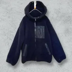 【M】フルジップボアジャケット/アウター/ジャンパー/あったか/フード/ブラック