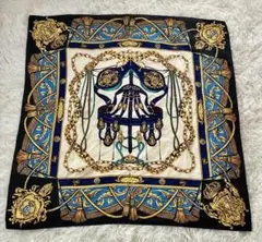レア　LAST SCENE シルクスカーフ 日本製 馬具柄 タッセル柄 紺×金