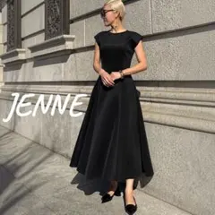 JENNE ジェンヌトレンチワンピース ネイビー M ロング フレア ベルト