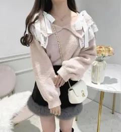 apures jour アプレジュール もこもこレースオフショルニット ピンク