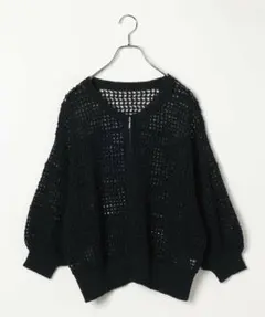 今期LEPSIMレプシィム5ゲージメッシュZIP7分袖カーディガン黒のサムネイル