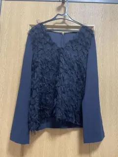 MOGA ネイビー フリンジ 長袖トップス サイズ2