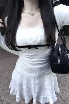 kerry ワンホン miu系穿搭 バイカラーレーストップス