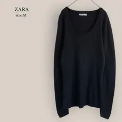 ザラZARA リブセーター　リブニット Uネック 長袖　ウール混　ブラック