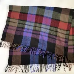 ストールマフラー　　大判　黒青チェック柄