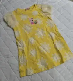【中古】ホットビスケッツ（ミキハウス系列）　うさぎ　Tシャツ　黄色　お花
